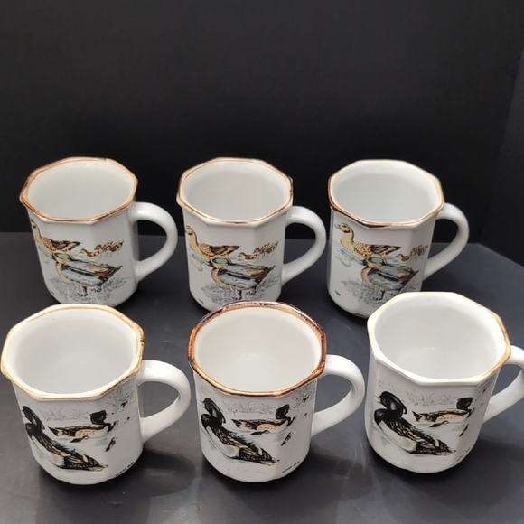 VGT, Stoneware Northkraft Korea Set Of 6 Coffee Cups with Swimming Ducks. - Picture 1 of 14